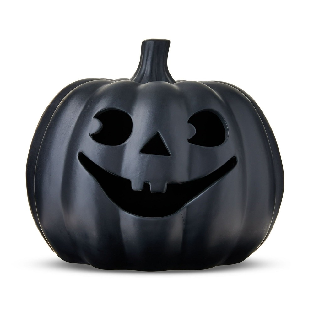 Clay Pumpkin Jack-o'-Lantern Decor, Black 9"- Fall Indoor by‎ Way To Celebrate